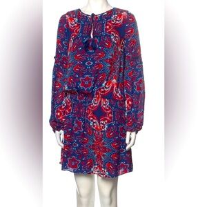 Parker Long Sleeve Paisley Printed Silk A- Dress